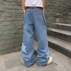 Men's Distressed Stylish Star Patch Street Jeans