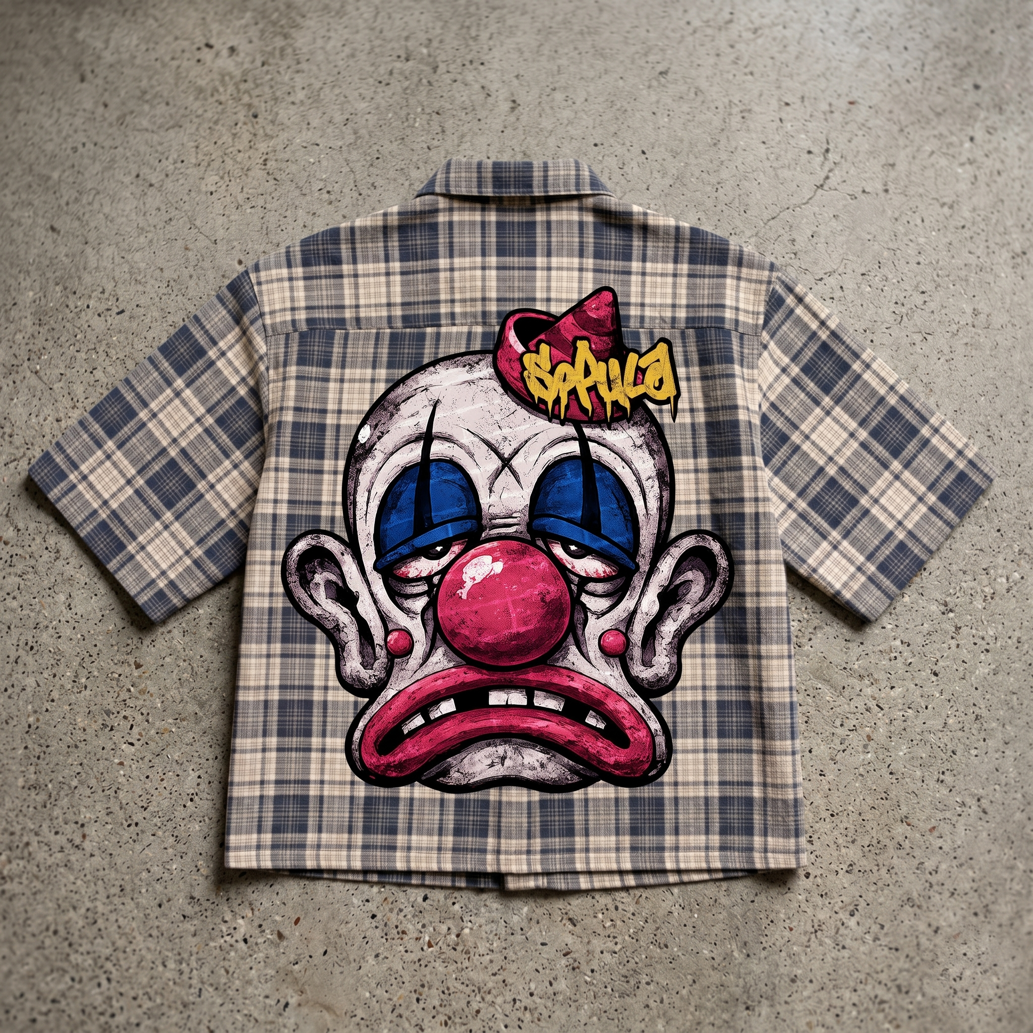 Graffiti Clown Head Graphic Plaid Jacket Shirt