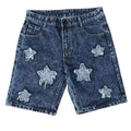 Vintage Washed Star-embroidered Denim Shorts
