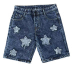 Vintage Washed Star-embroidered Denim Shorts