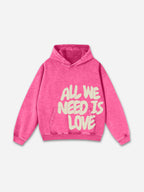 All We Need Is Love Print Graphic Acid Washed Oversized Hoodie
