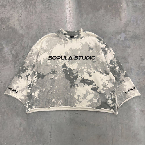 Camouflage Marble Texture Graphic Boxy Crop Crimped Edge T-shirt