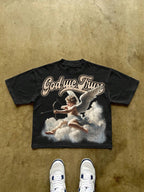 God We Trust Cupid Angel Aged Vintage Graphic Cropped T-shirt