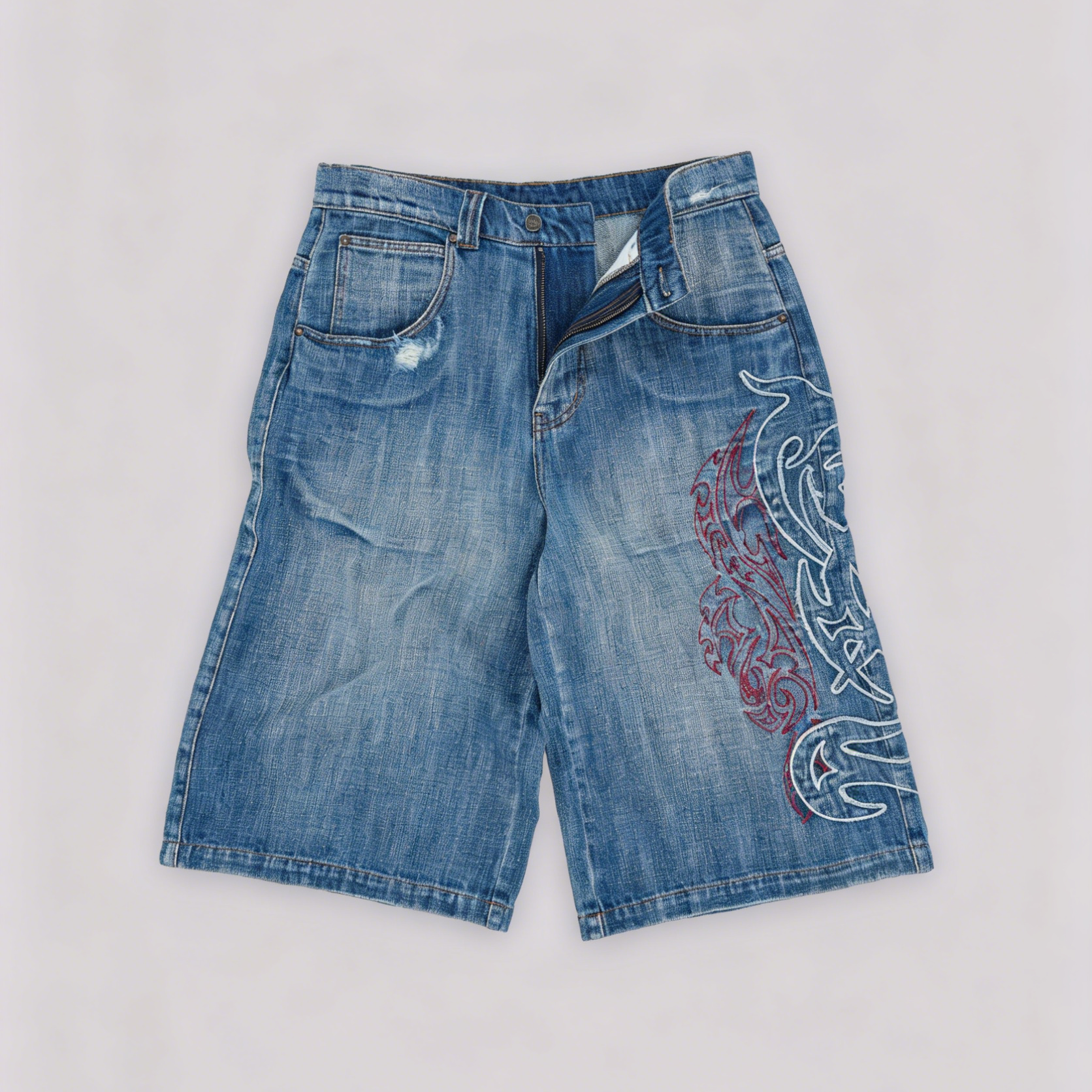 Men's Retro Y2k Fashion Embroidered Denim Jorts