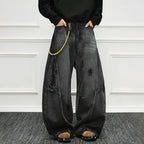 Retro Gradient Embroidered Patchwork Baggy Jeans