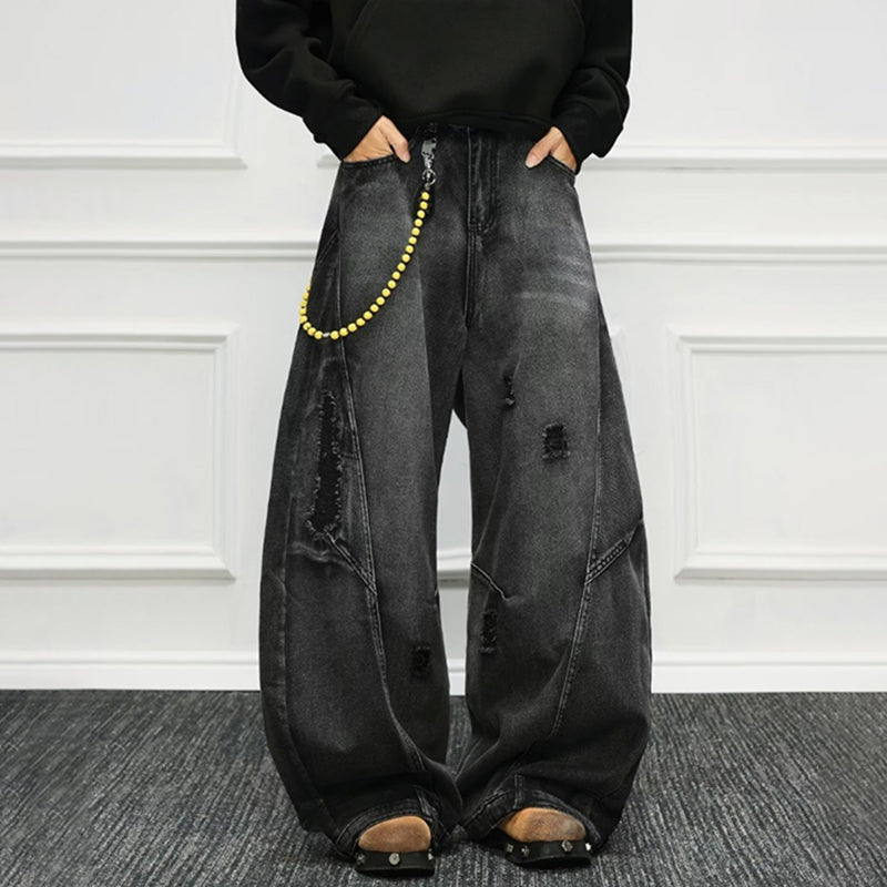 Retro Gradient Embroidered Patchwork Baggy Jeans