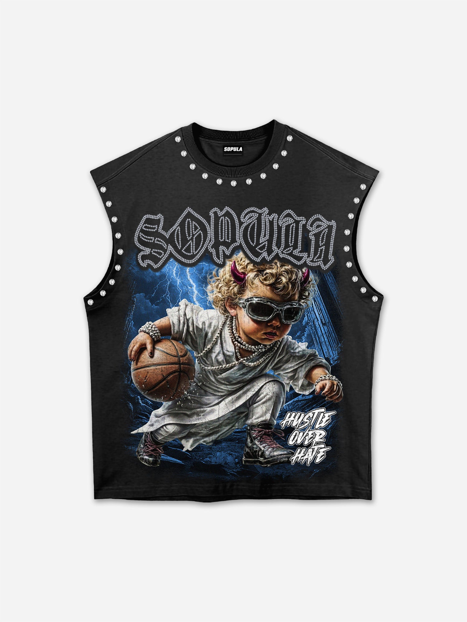 Sopula Basketball Angel Graphic Rhinestone Tank Top