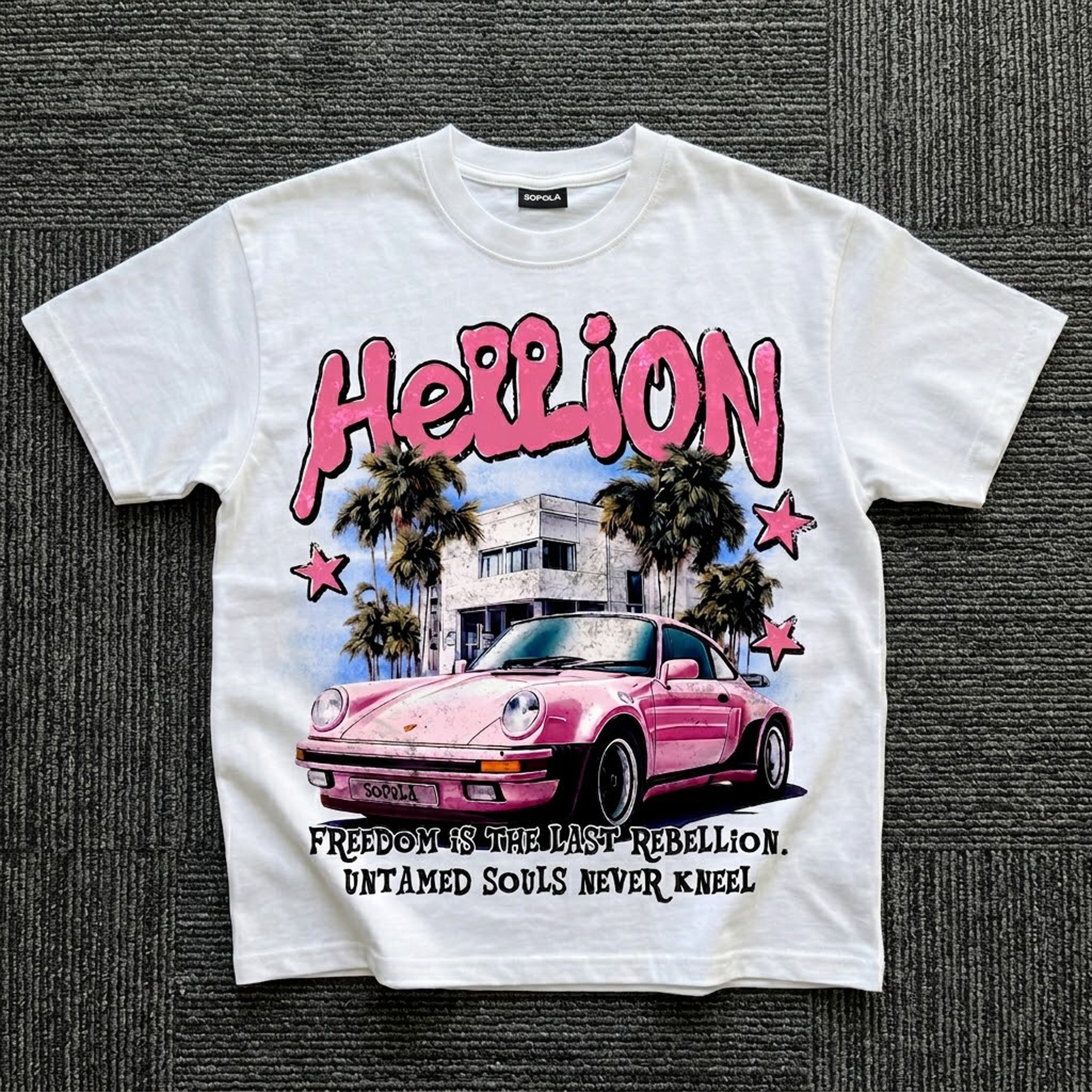 West Coast Little Devil Street  Sports Car Vintage Graphic Cotton T-shirt