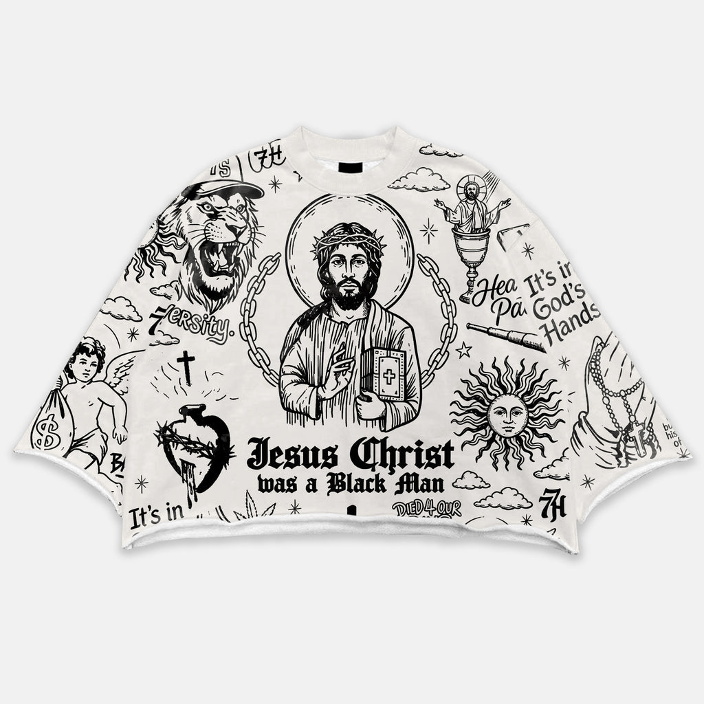 Hip Hop Jesus Graffiti Religion Graphic Boxy Crop Crimped Edge T-shirt