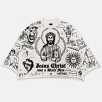 Hip Hop Jesus Graffiti Religion Graphic Boxy Crop Crimped Edge T-shirt