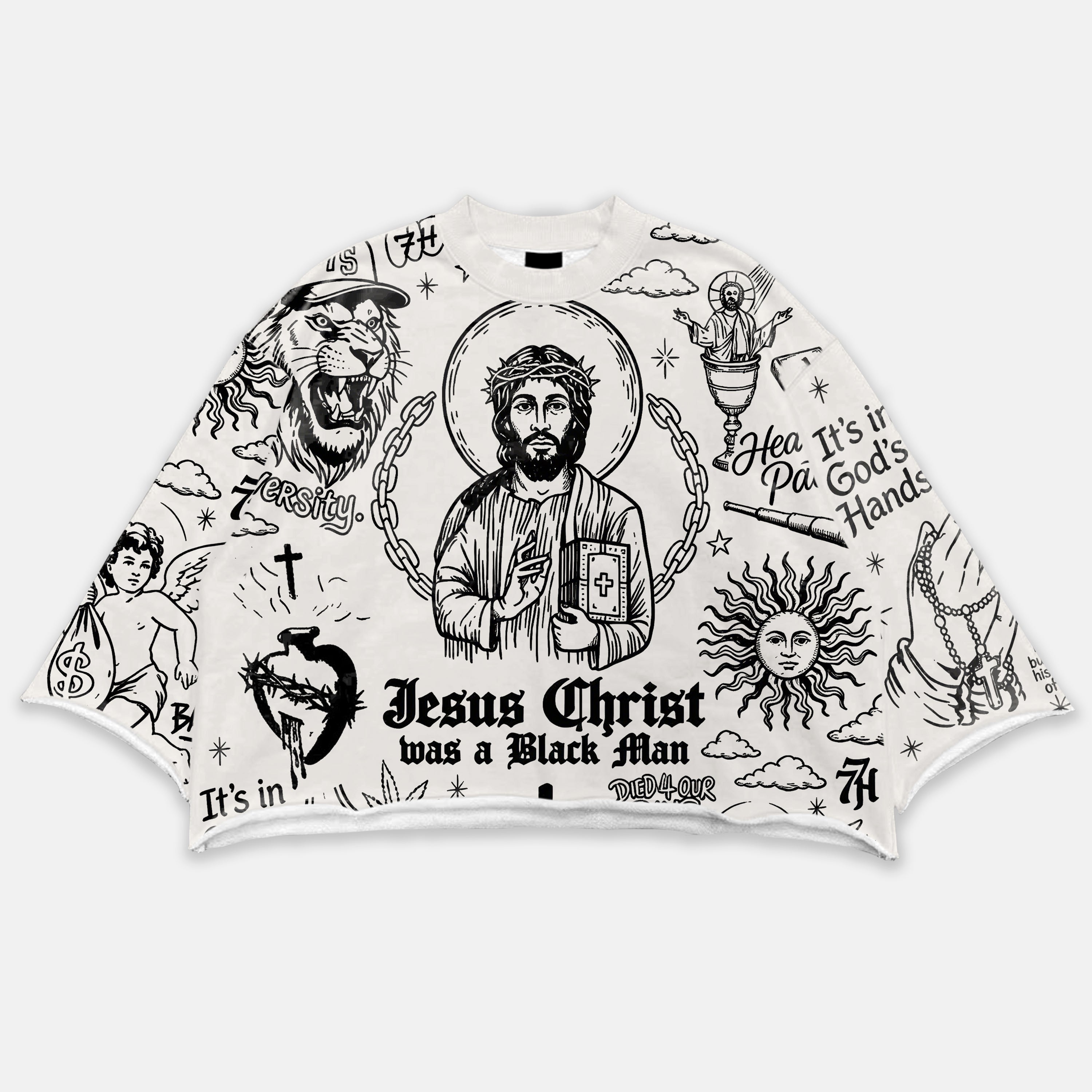 Hip Hop Jesus Graffiti Religion Graphic Boxy Crop Crimped Edge T-shirt
