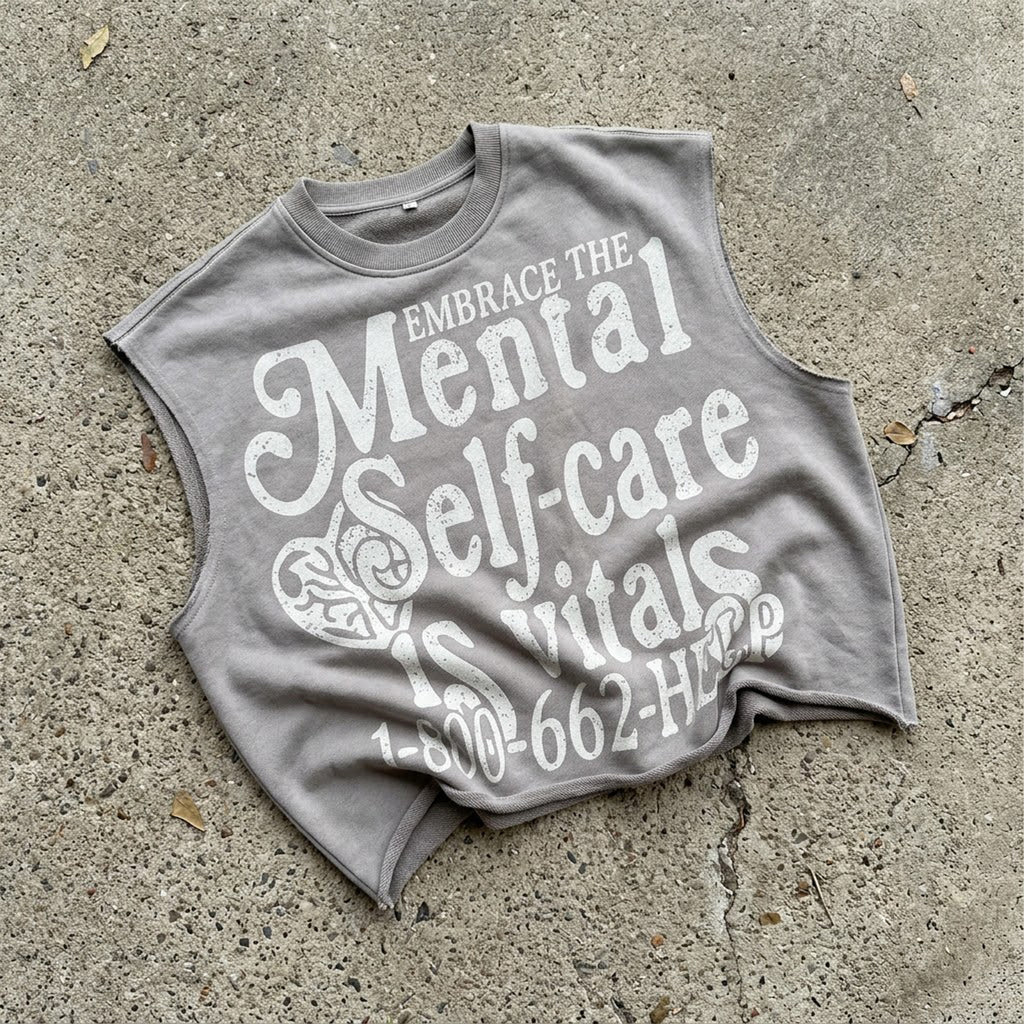 Mental Self-care Print Slogan Short Tank Top