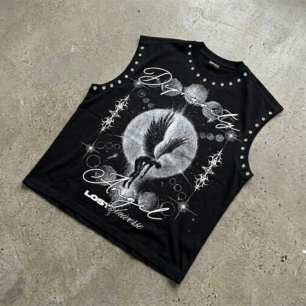 Dark Y2k Angels Lost In The Universe Graphic Tank Top