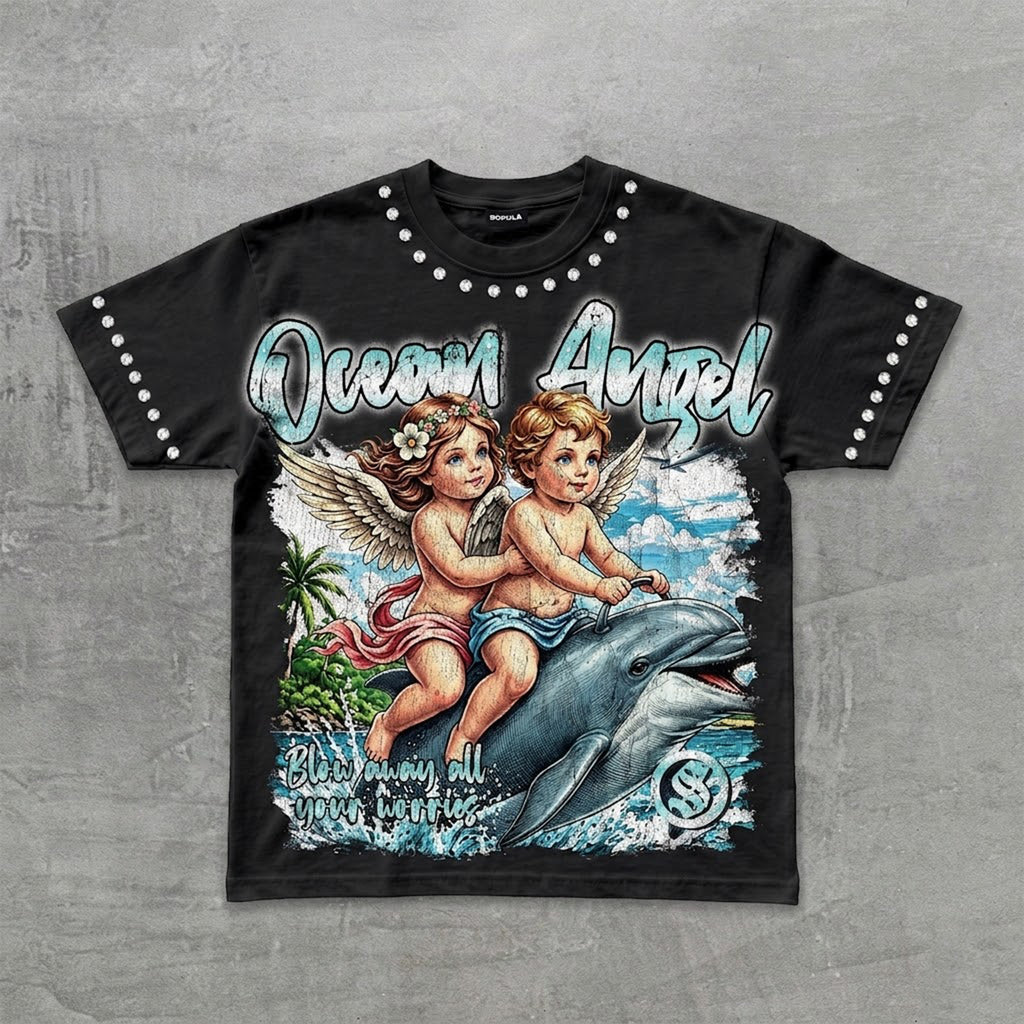 European And American Style Ocean Angel Graphic T-shirt
