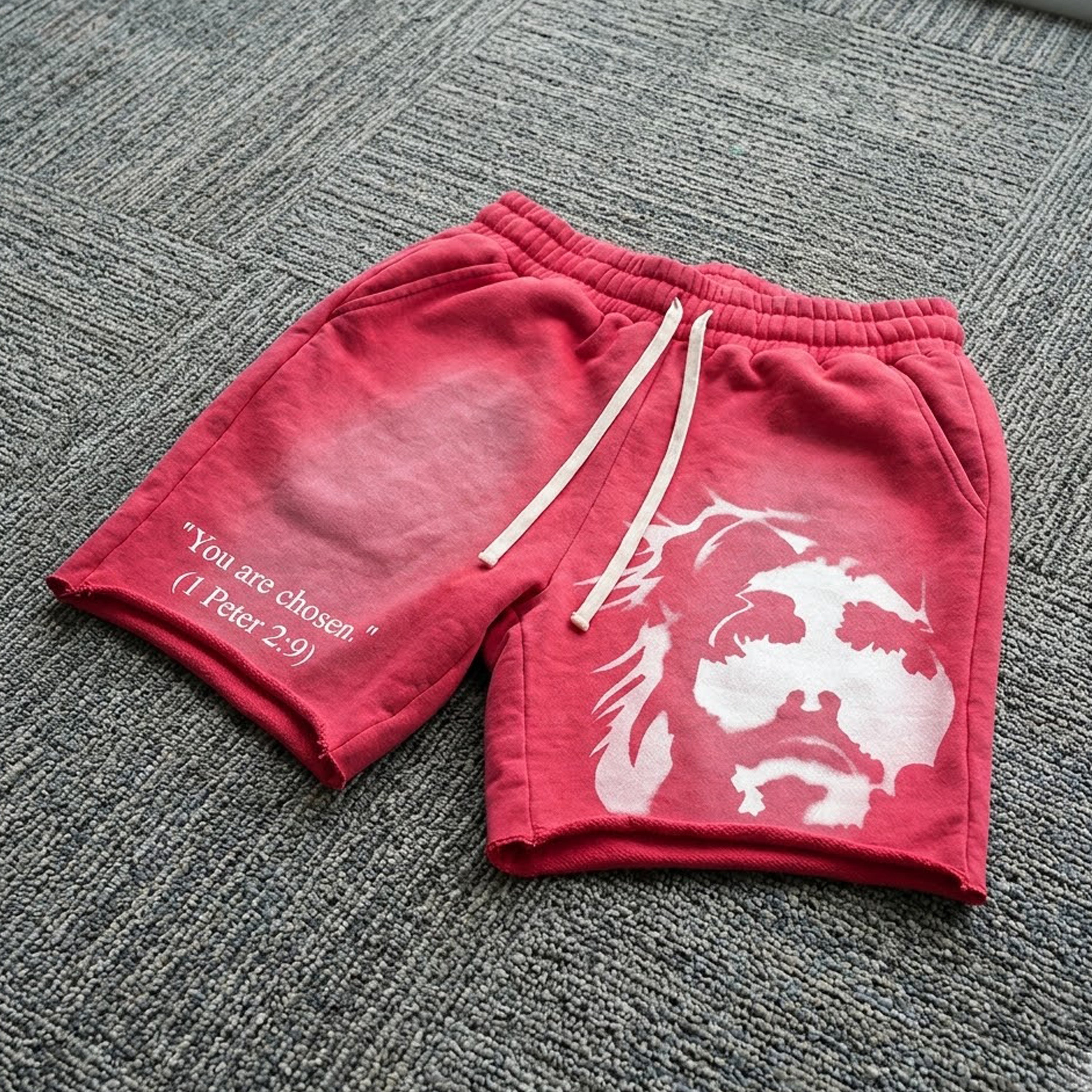 You Are Chosen Jesus Graphic Janky Washed Shorts