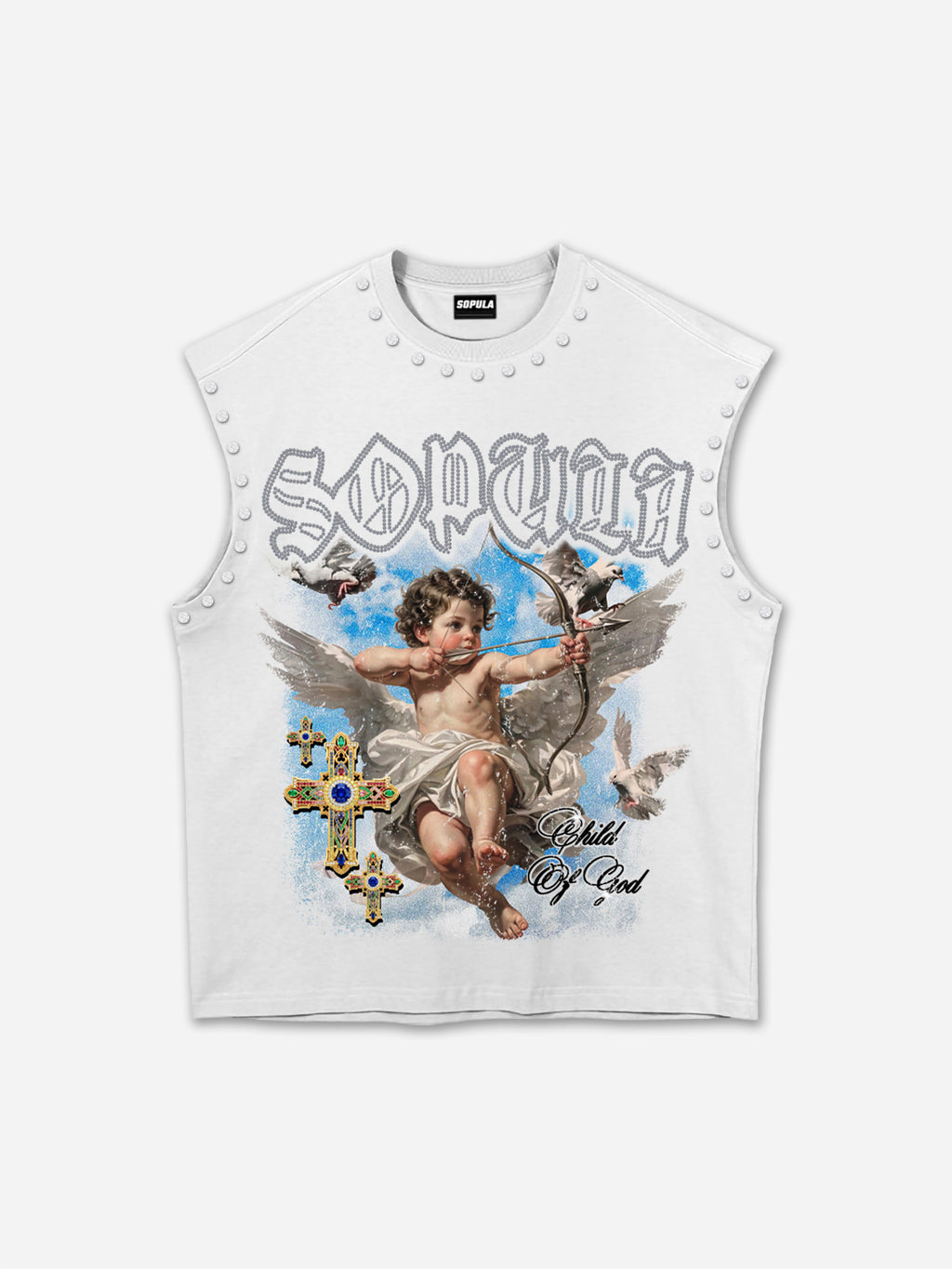 Sopula Retro Angel Cross Graphic Rhinestone Tank Top