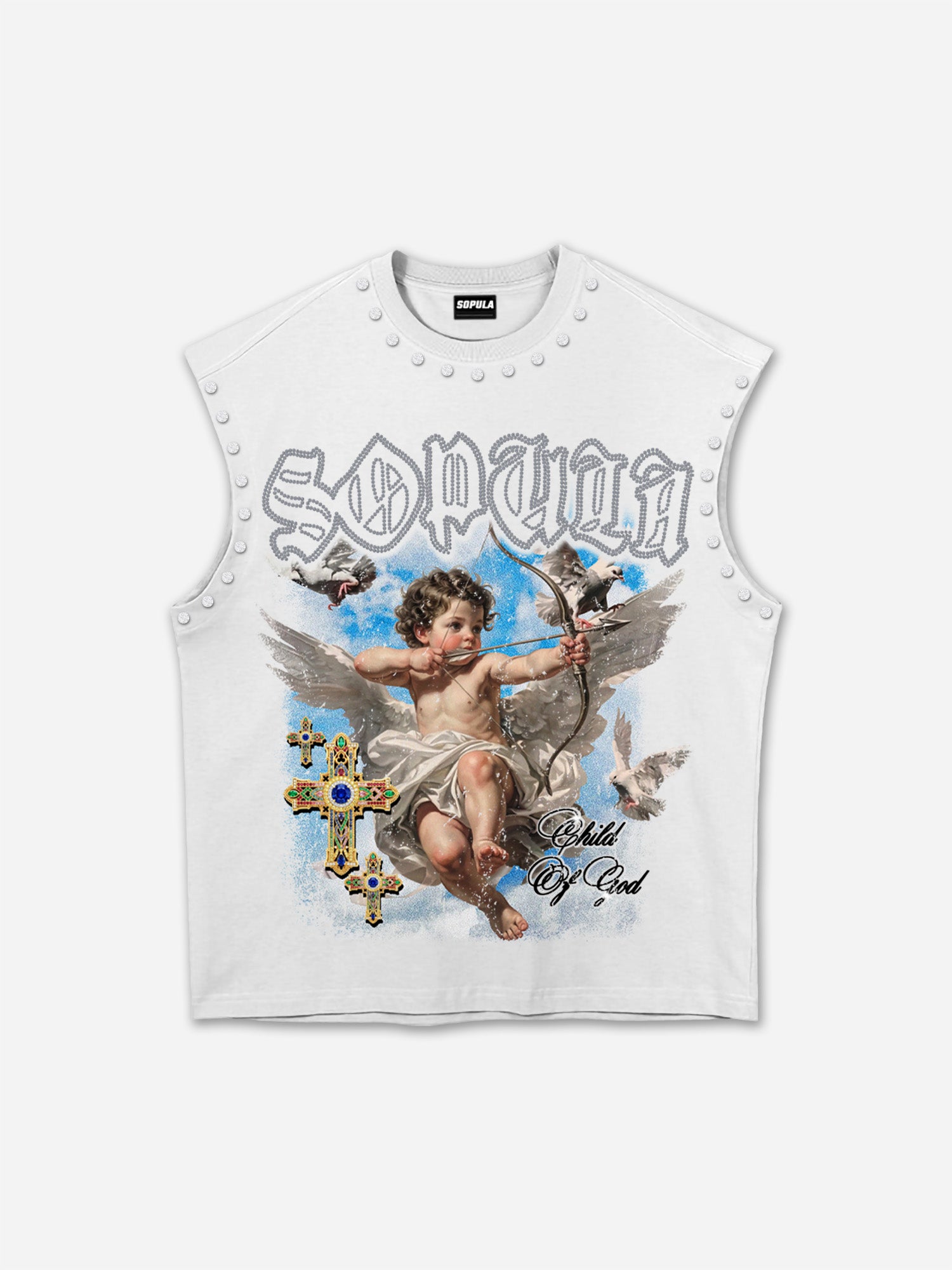 Sopula Retro Angel Cross Graphic Rhinestone Tank Top