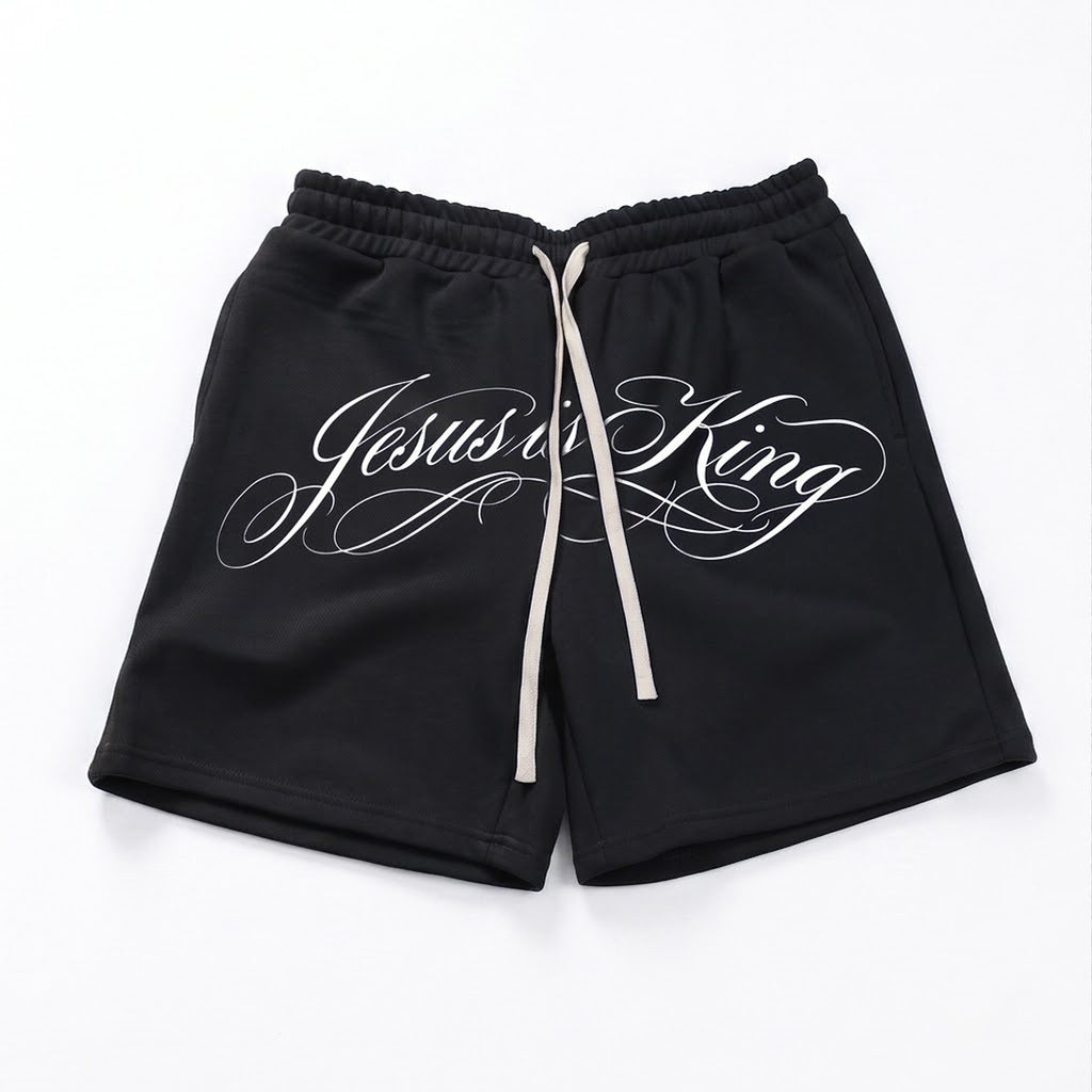 Jesus Is King Graphic Print Sports Shorts