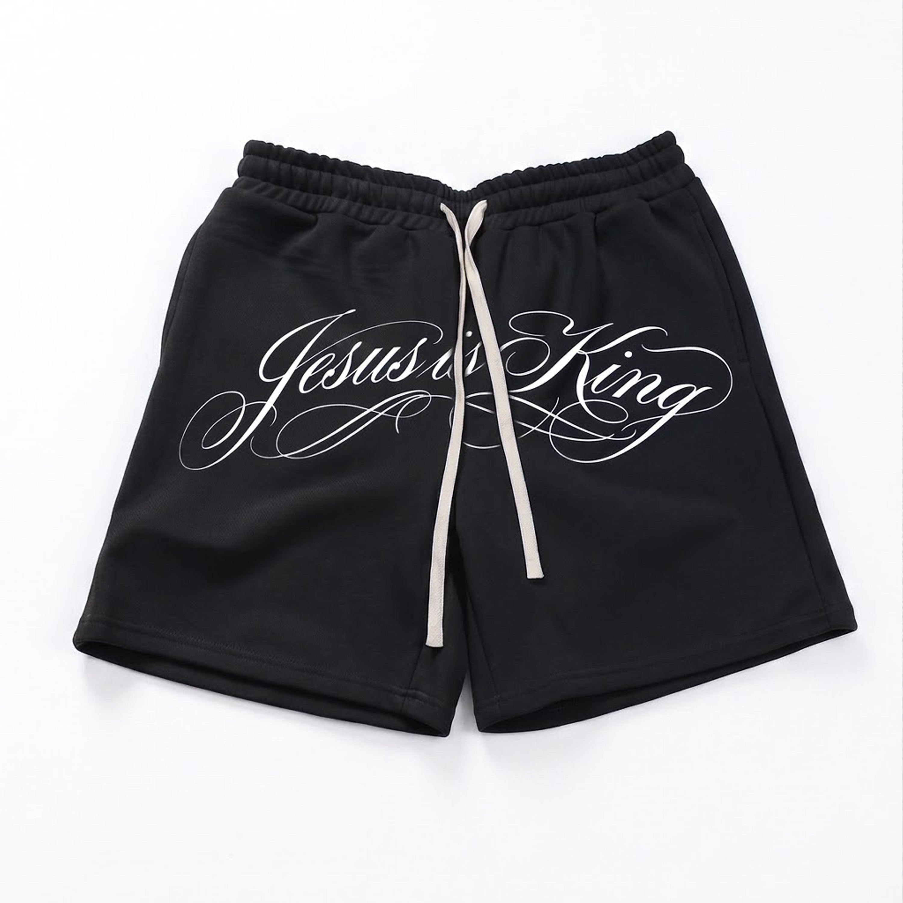 Jesus Is King Graphic Print Sports Shorts