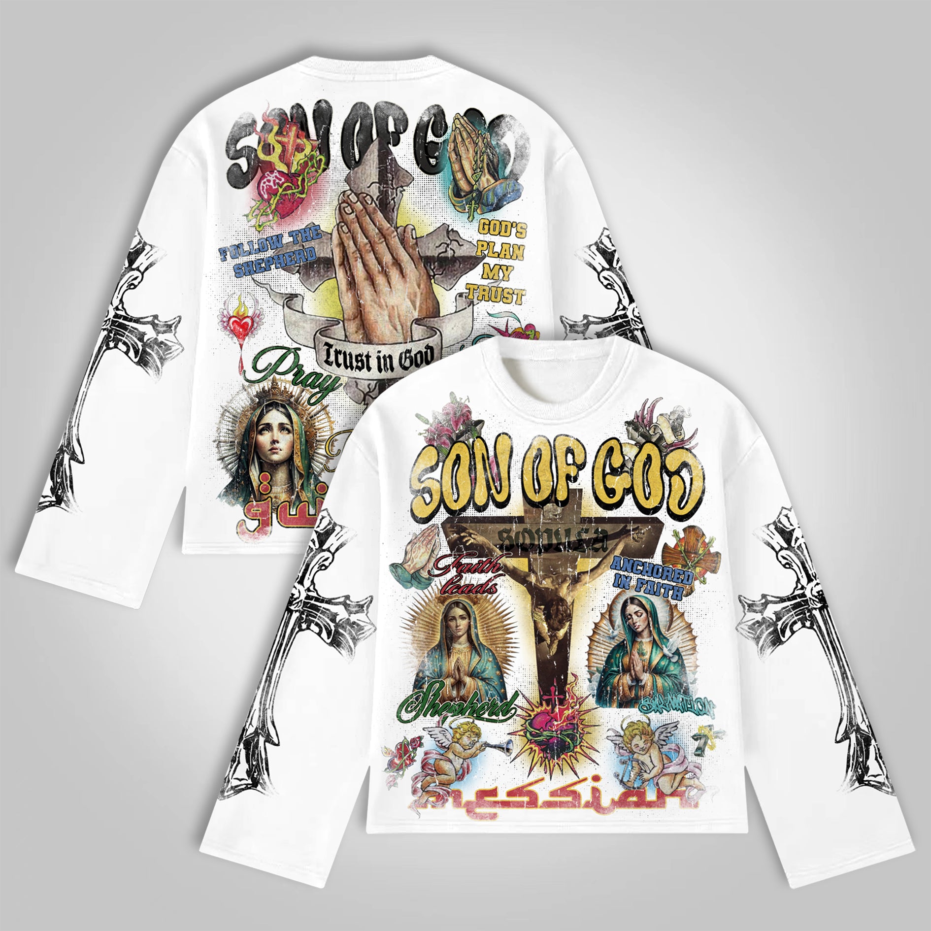 Son Of God Vintage Collage Graphics Long Sleeve T-shirt
