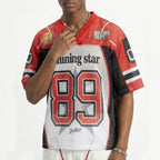Star No.89 V-neck Digital Graphic Color-blocked Jersey