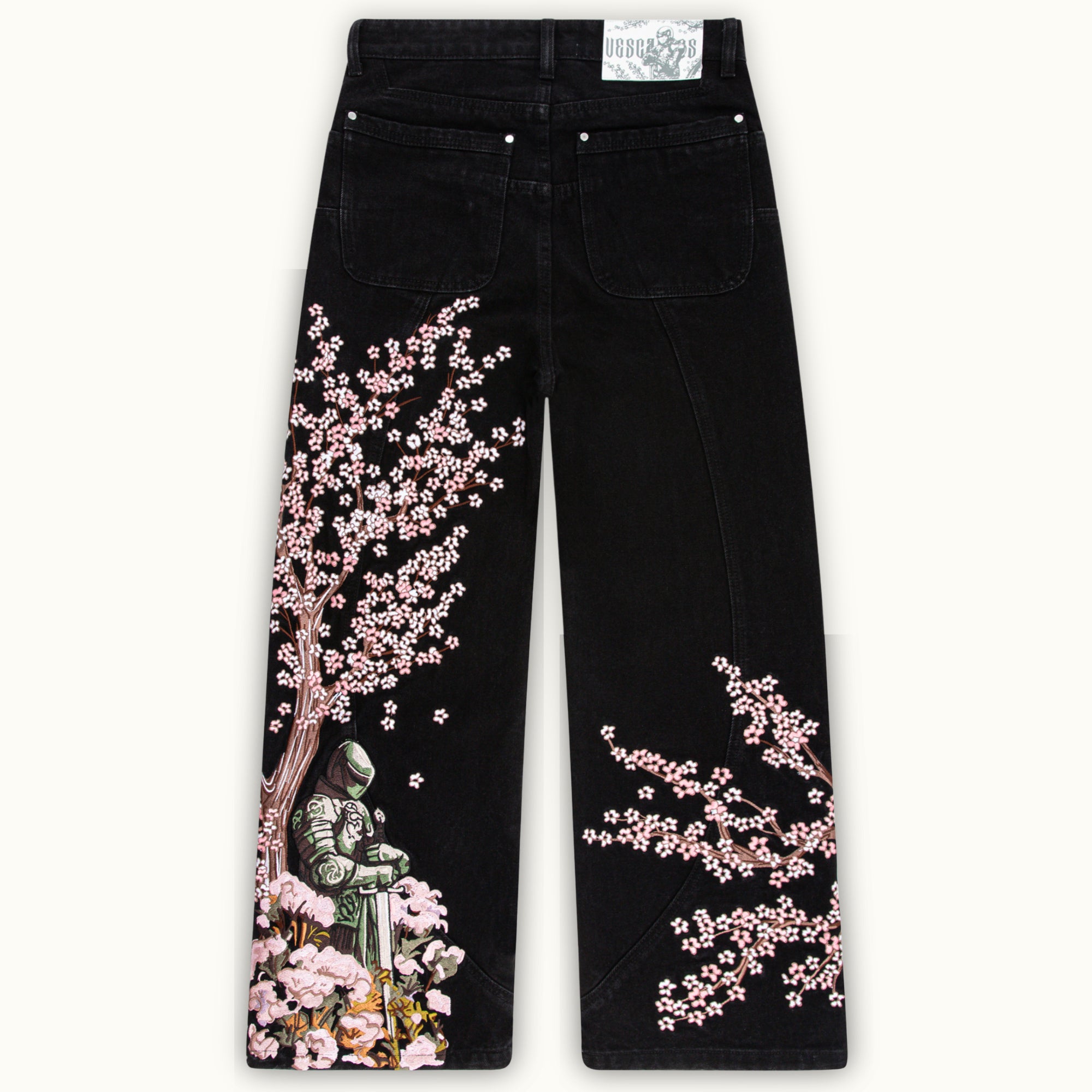 Men's Retro Japanese Floral Samurai Wide-leg Jeans