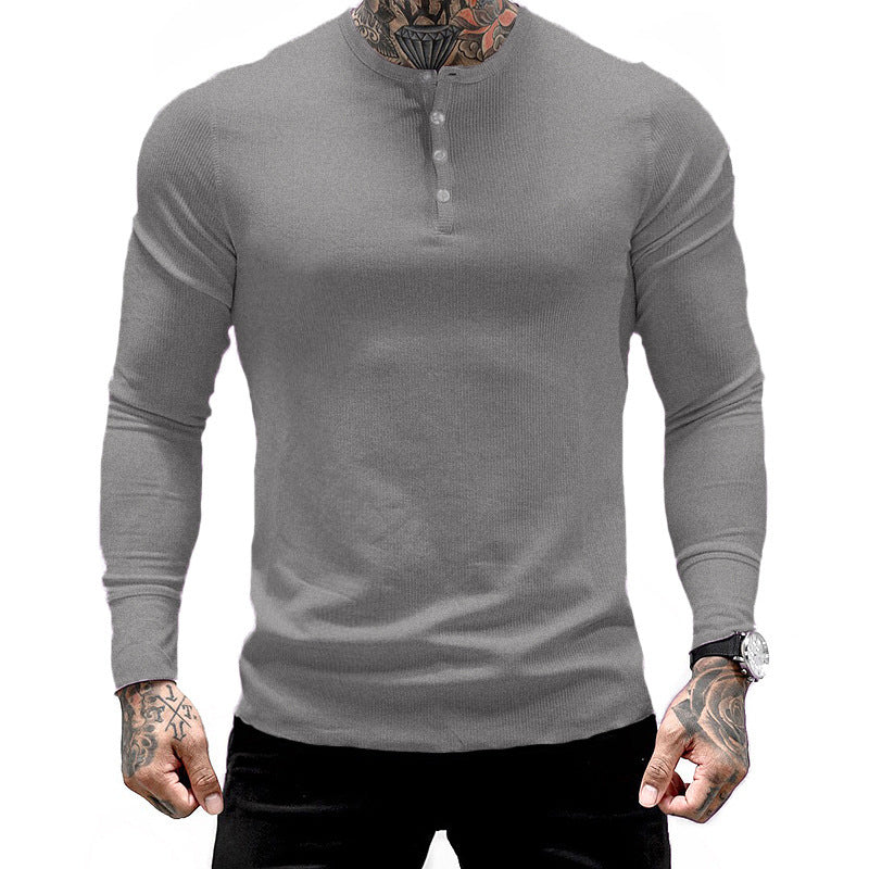 Men's Sports Fitness Stretch Long-sleeve Polo T-shirt