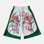 Flower Angel Graphic Color Blocking Drawstring Shorts