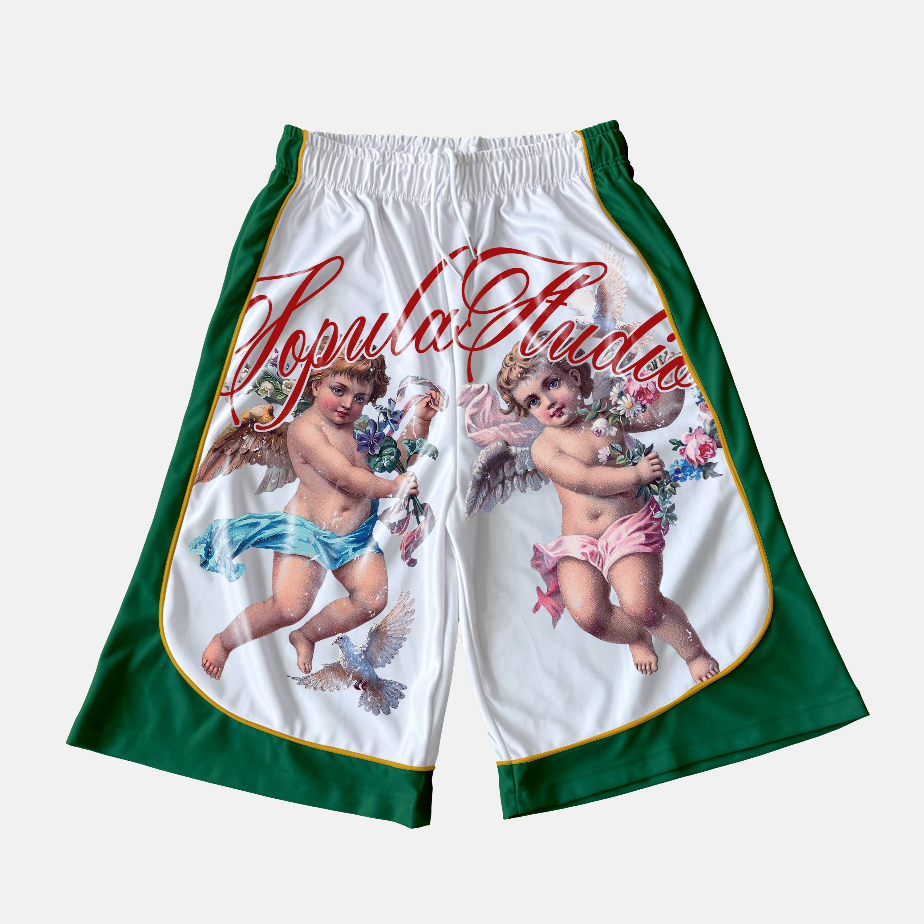 Flower Angel Graphic Color Blocking Drawstring Shorts