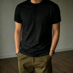 Men's Cotton Henley Collar Short-sleeved Gym Top