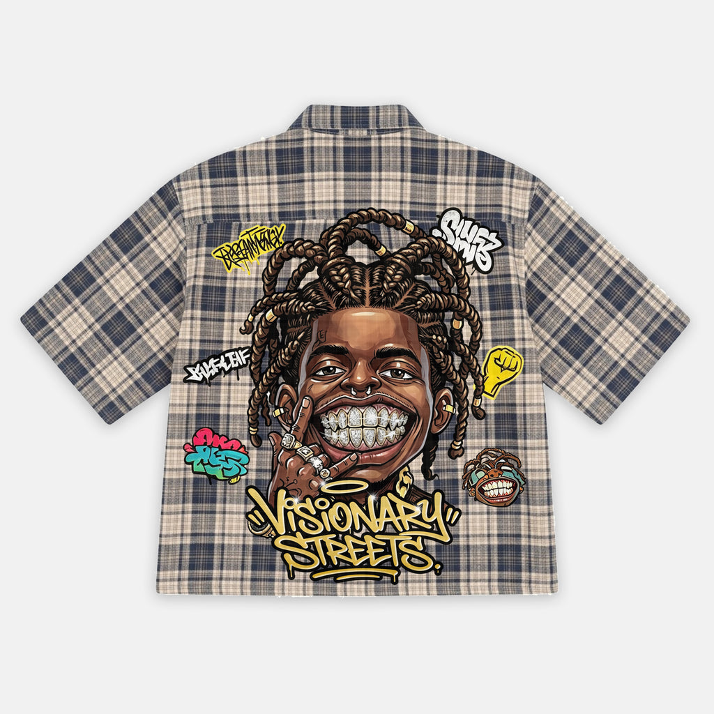 Street Graffiti Boy American Retro Style Graphic Plaid Jacket Shirt