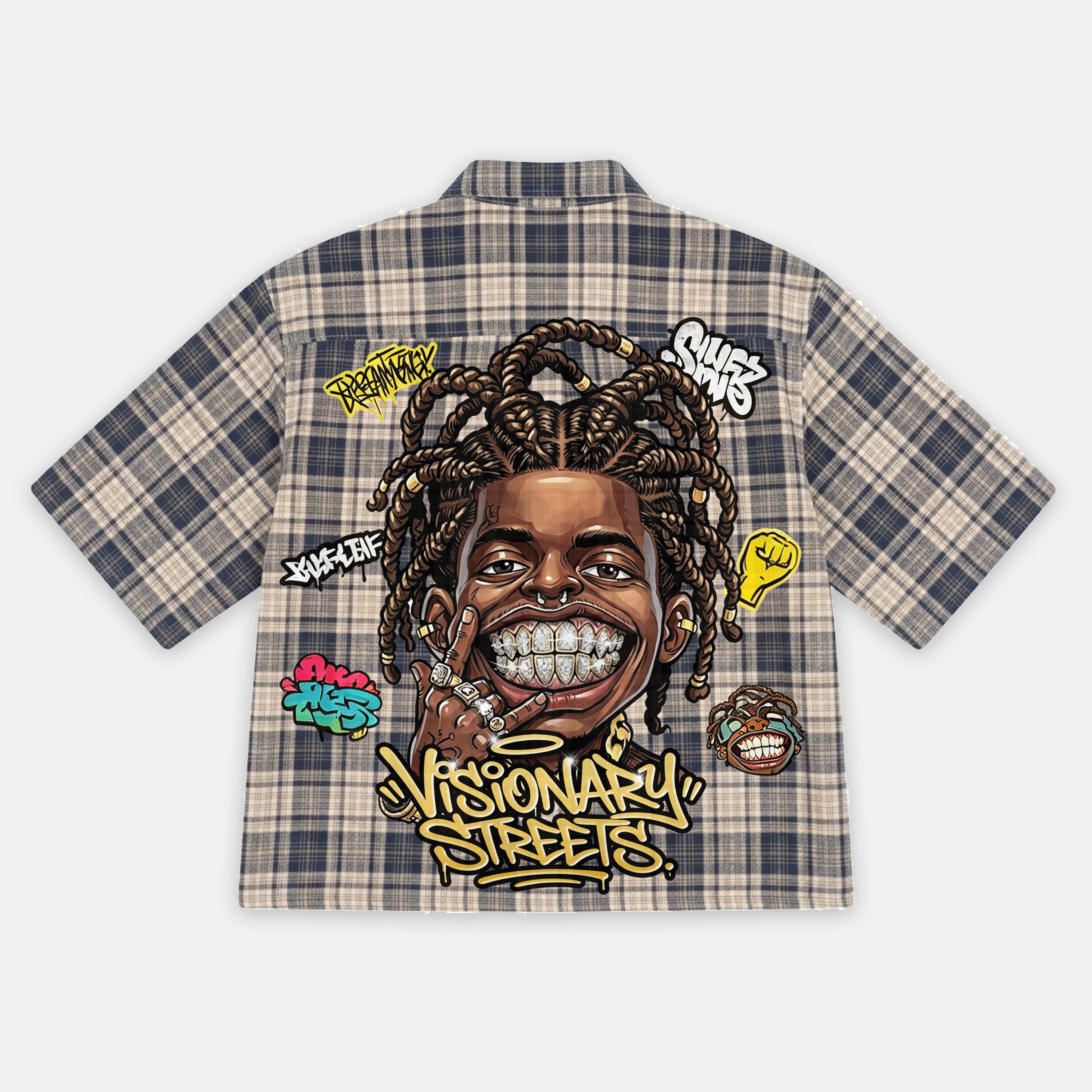 Street Graffiti Boy American Retro Style Graphic Plaid Jacket Shirt