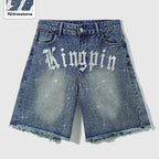 Y2k Trendy Letter Rhinestone Loose Denim Shorts