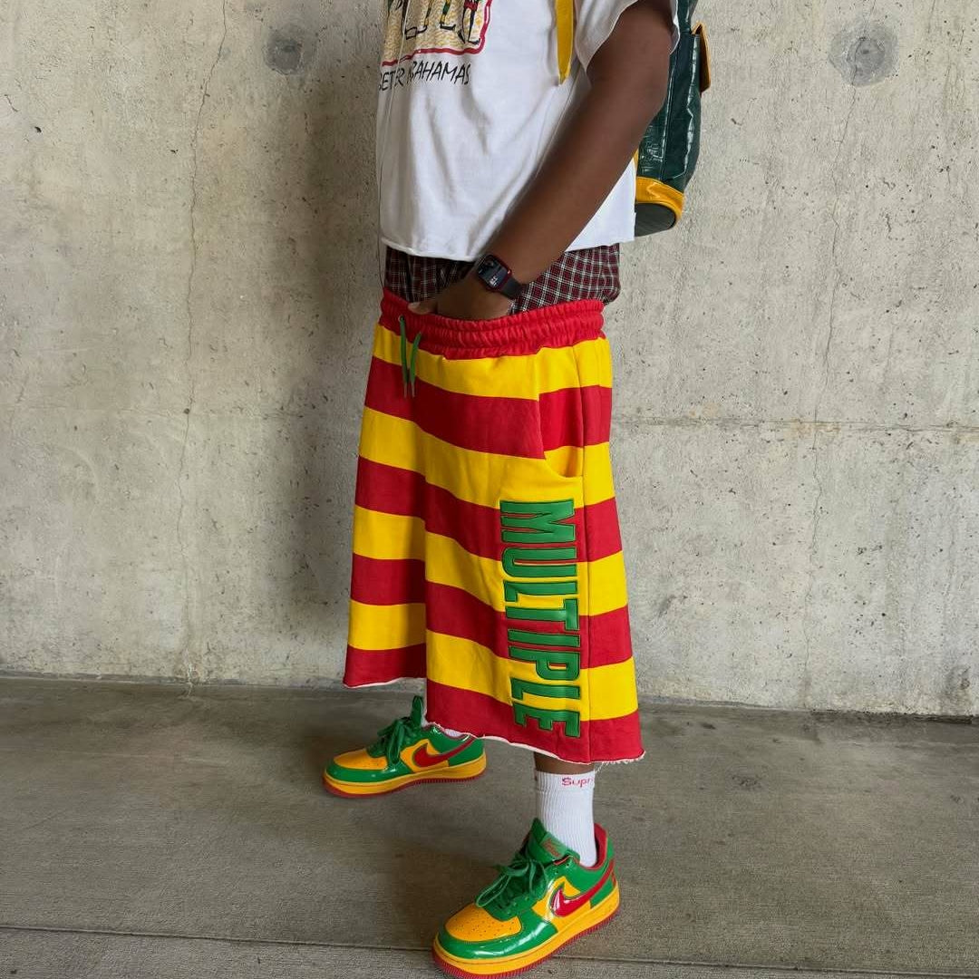 Men's Fashionable Hip-hop Color Striped Patchwork 1/2 Shorts