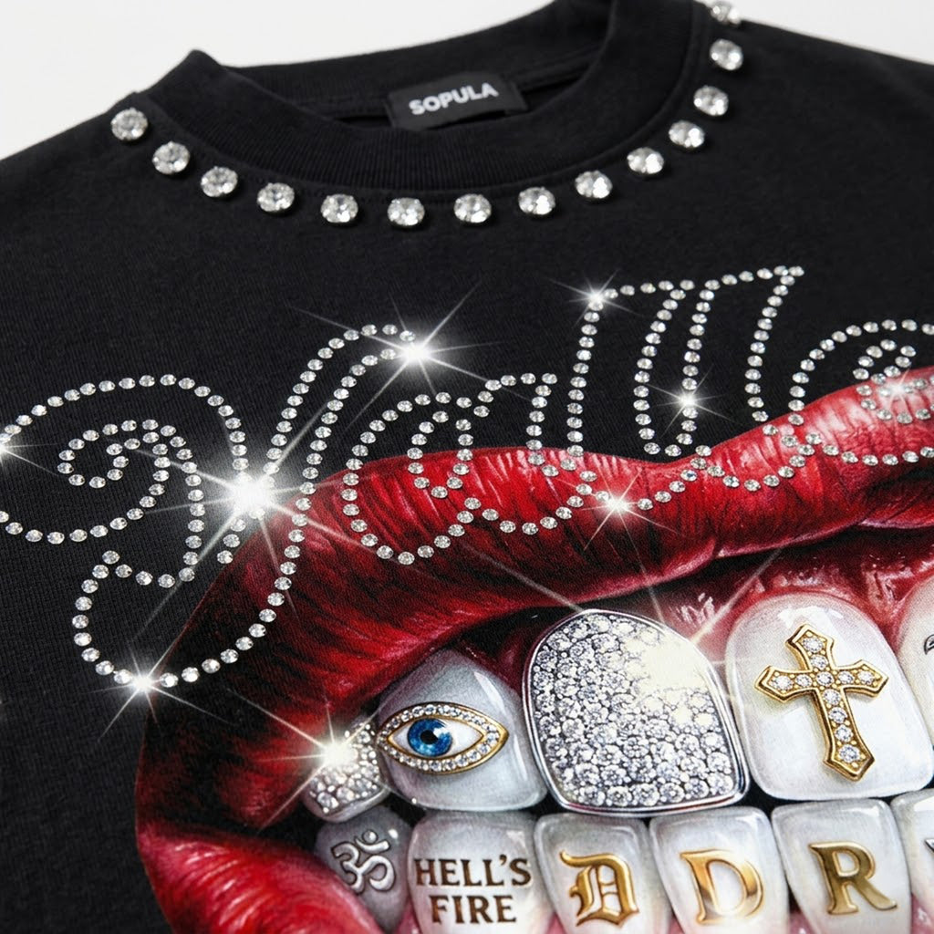Valley Rhinestone-embellished Rich Forever Red Lips Tank Top