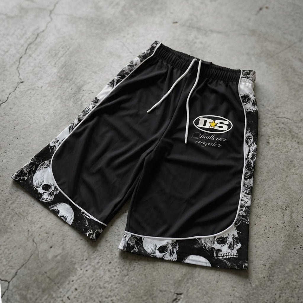 Dark Skull Color Blocked Capri Shorts
