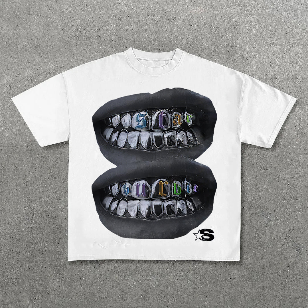 Personalized Loose Lip Print 100% Cotton Short Sleeve T-Shirt