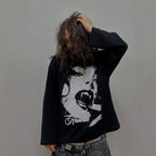 Y2k Dark Style Vampire Thermal Pattern Waffle  Long-sleeve T-shirt