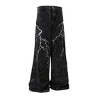Men's Lightning Bolt Embroidered Baggy Jeans