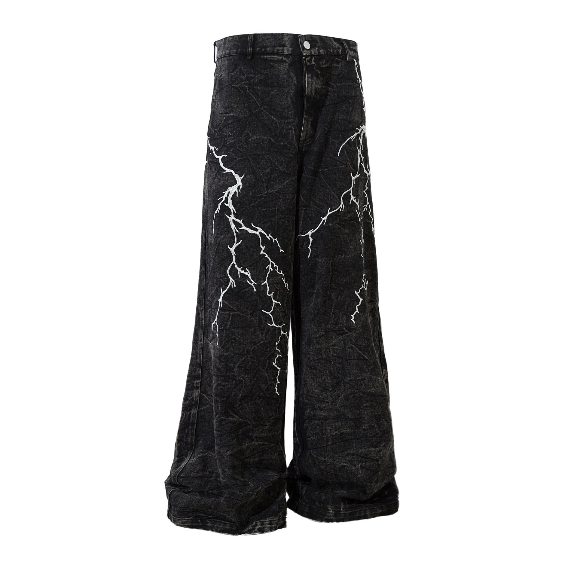 Men's Lightning Bolt Embroidered Baggy Jeans