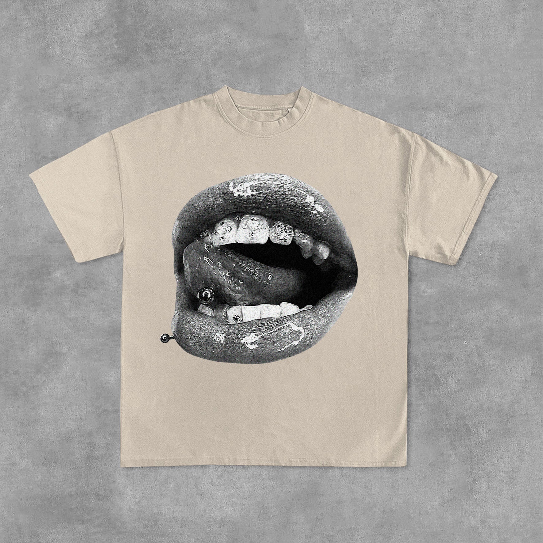 Personalized Lip Graphic Print Vintage Cotton T-Shirt