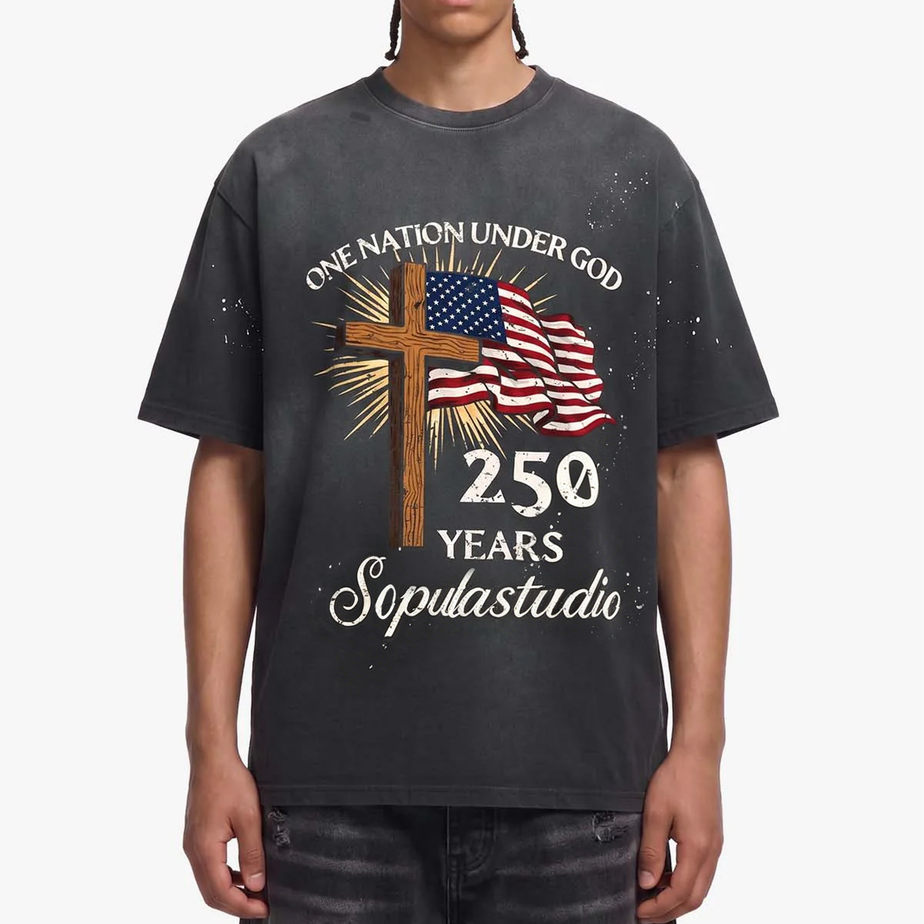 Retro America 250 Cross Flag Graphic Washed T-shirt