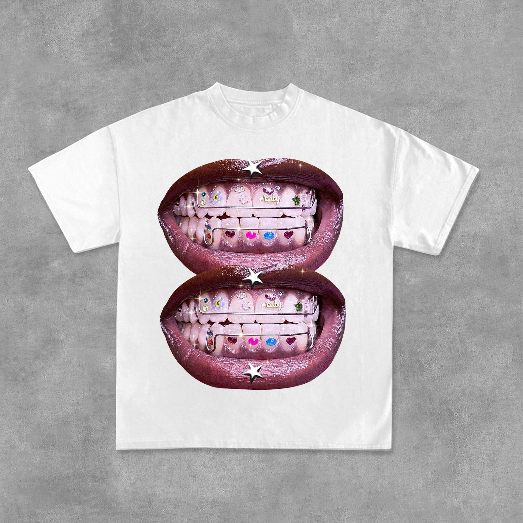Personalized Lip Graphic Print Street Cotton T-Shirt