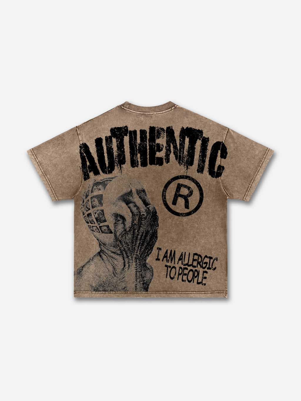 Vintage I Am Allergic To People Graphic Acid Wash T-shirt
