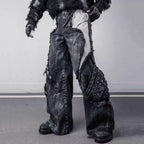 Washed Fringed Patchwork Ripped Lantern Jeans