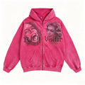 Retro Faded Memorys Jacket Acid-washed  Oversized Zip-up Hoodie