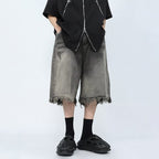 Retro Washed Gradient Ripped Loose Denim Shorts