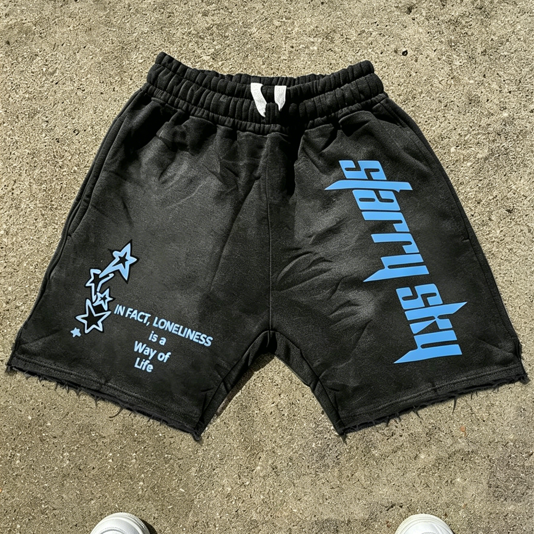 Men's Letter Star Print Drawstring Loose Casual Basketball Shorts