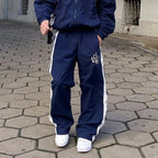 Sporty Striped Embroidered Casual Trousers