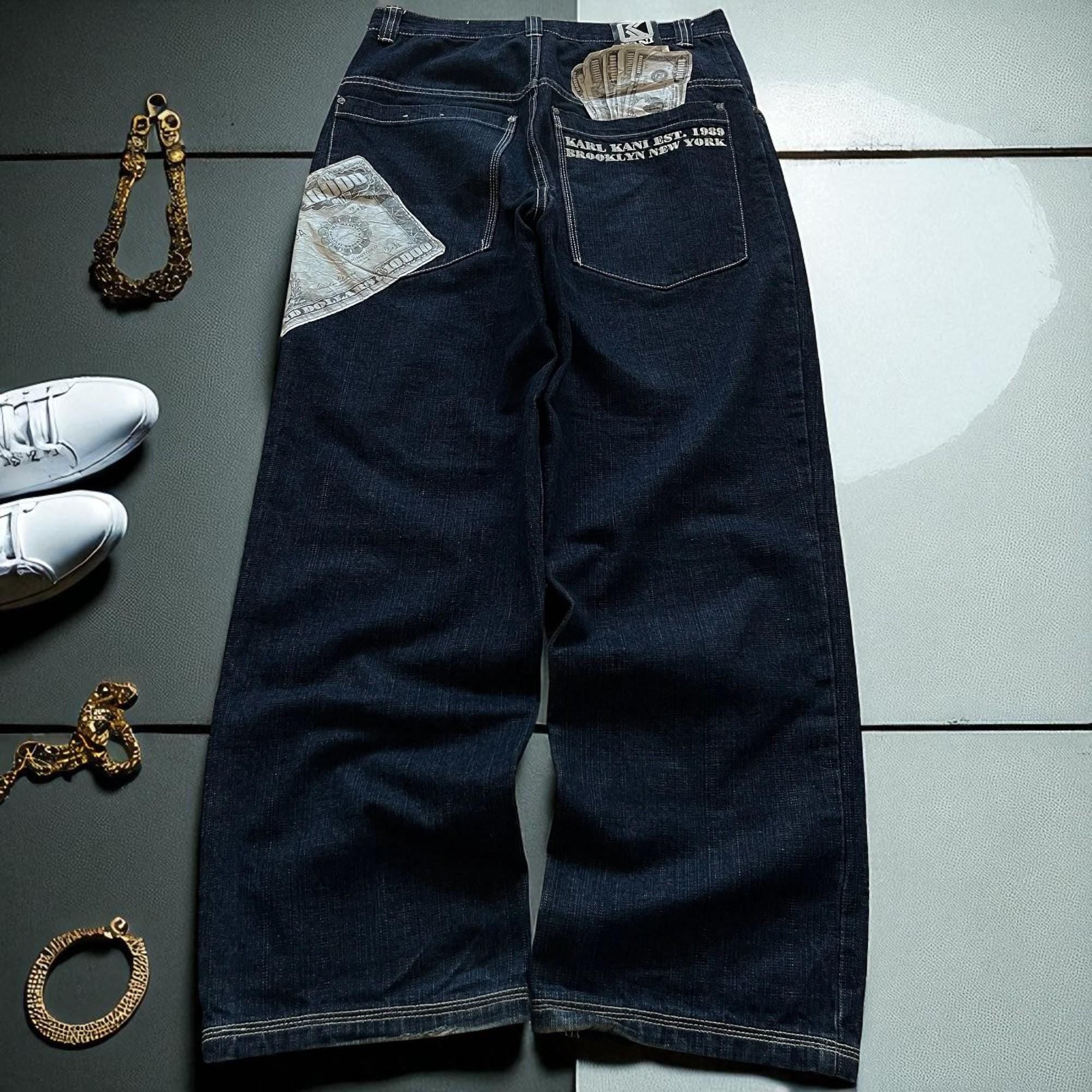 Men's Hip-hop Style Personalized Dollar Print Baggy Jeans